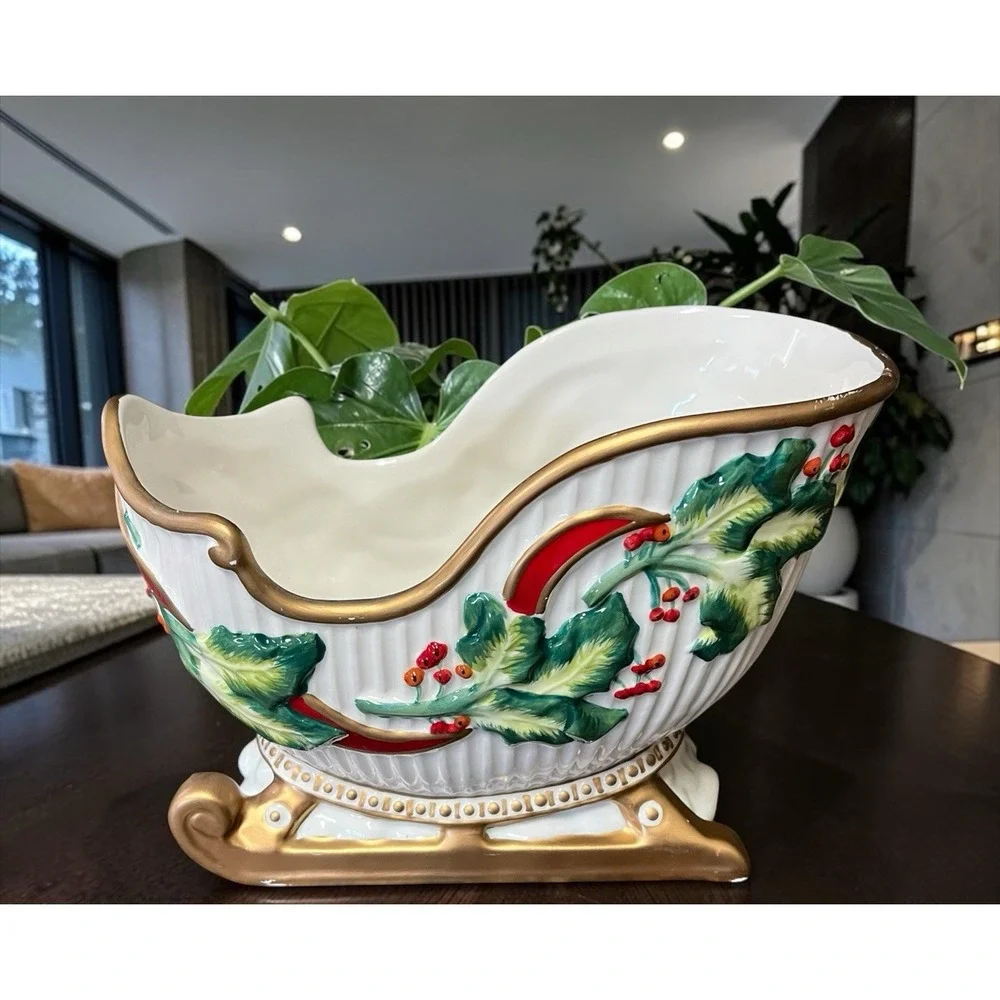 Fitz & Floyd‎ Snowy Sleigh Ride Conforti Collection 2007 Planter Candy Bowl Xmas